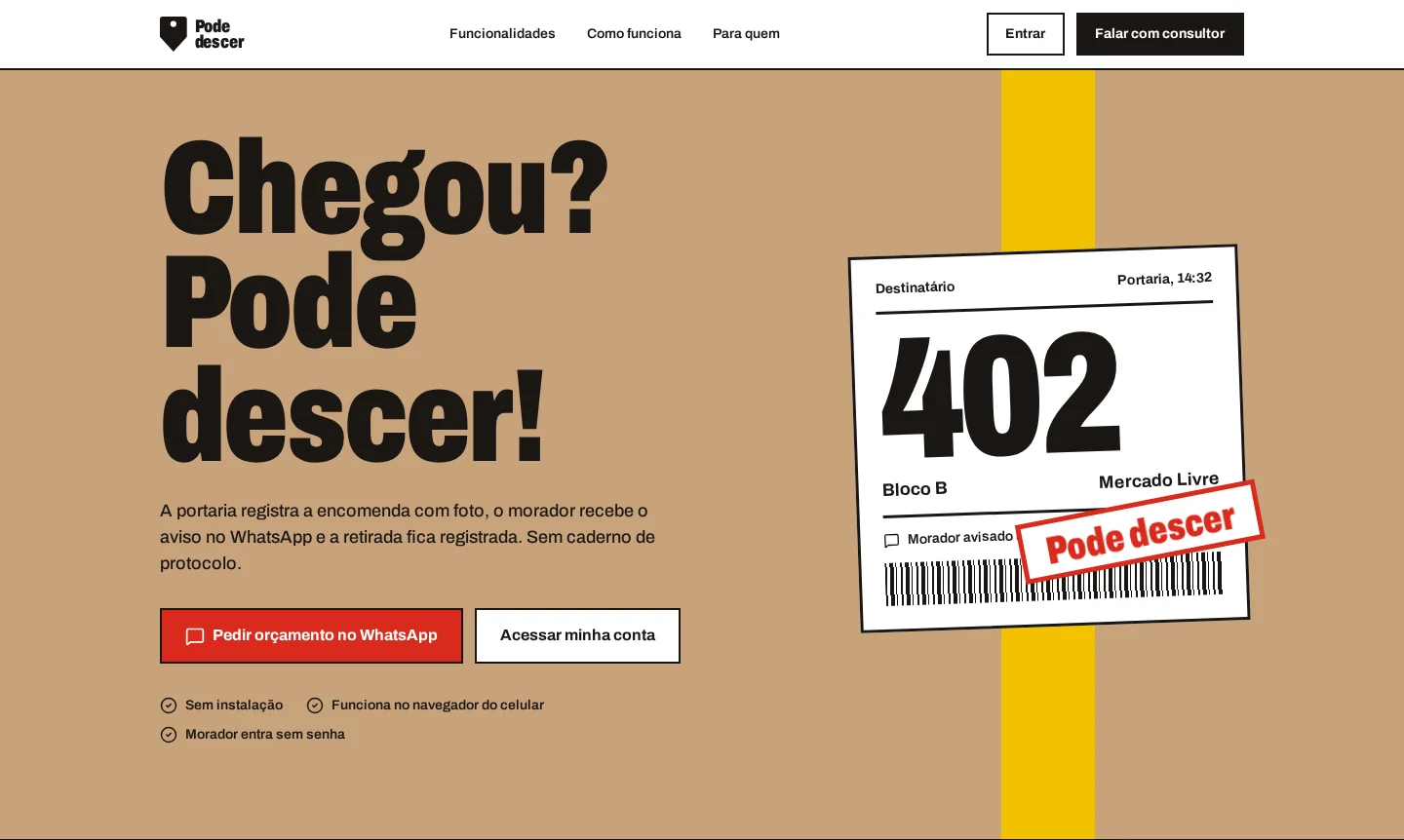 Pode Descer · app de encomendas para condomínios